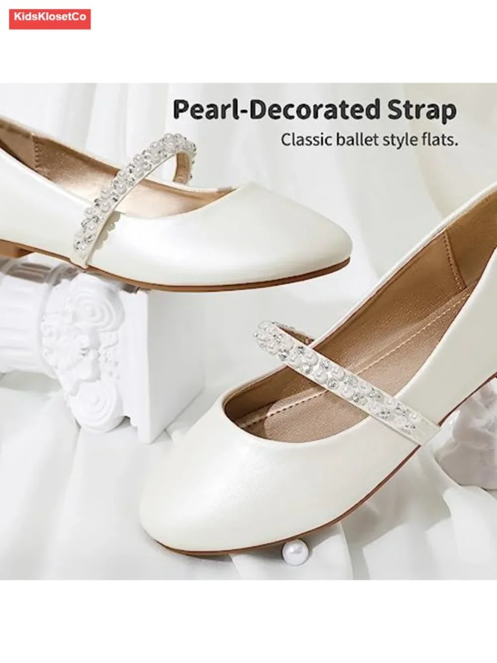 Girls Mary Jane Ballet Flats with Faux Pearl Straps - Toddler/Little Kid/Big Kid